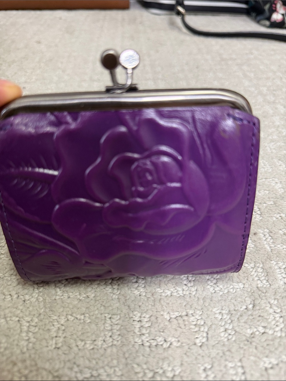 Patricia Nash Deep Purple Embossed Leather Coin Wallet with Metal Clasp - Picture 3 of 3